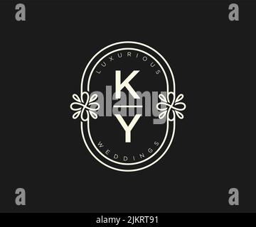 KY Initialen Brief Hochzeit Monogramm Logos Vorlage, handgezeichnete moderne minimalistische und florale Vorlagen für Einladungskarten, Save the Date, elegant Stock Vektor