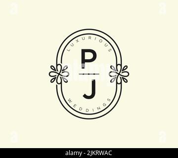 PJ Initialen Brief Hochzeit Monogramm Logos Vorlage, handgezeichnete moderne minimalistische und florale Vorlagen für Einladungskarten, Save the Date, elegant Stock Vektor