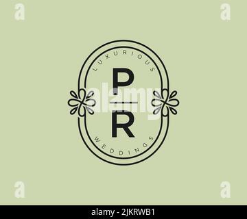 PR Initialen Brief Hochzeit Monogramm Logos Vorlage, handgezeichnete moderne minimalistische und florale Vorlagen für Einladungskarten, Save the Date, elegant Stock Vektor