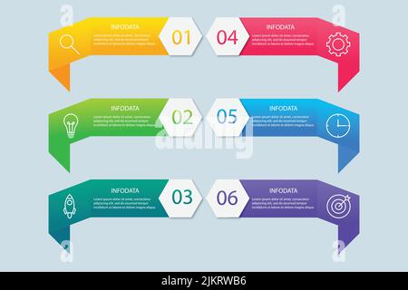 Eine Infografik-Vorlage für Unternehmen mit sechs Optionen oder Schritten Stock Vektor