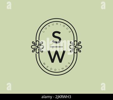 SW Initials Letter Hochzeit Monogramm Logos Vorlage, handgezeichnete moderne minimalistische und florale Vorlagen für Einladungskarten, Save the Date, elegant Stock Vektor