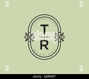 TR Initialen Brief Hochzeit Monogramm Logos Vorlage, handgezeichnete moderne minimalistische und florale Vorlagen für Einladungskarten, Save the Date, elegant Stock Vektor