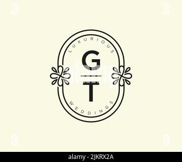 GT Initialen Brief Hochzeit Monogramm Logos Vorlage, handgezeichnete moderne minimalistische und florale Vorlagen für Einladungskarten, Save the Date, elegant Stock Vektor