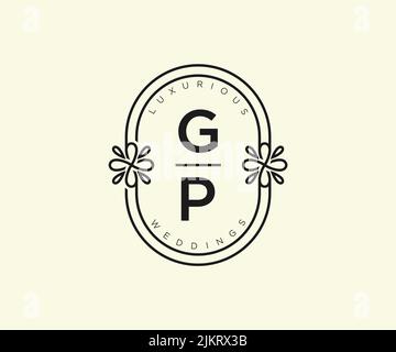 GP Initials Letter Hochzeit Monogramm Logos Vorlage, handgezeichnete moderne minimalistische und florale Vorlagen für Einladungskarten, Save the Date, elegant Stock Vektor
