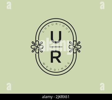 UR Initialen Brief Hochzeit Monogramm Logos Vorlage, handgezeichnete moderne minimalistische und florale Vorlagen für Einladungskarten, Save the Date, elegant Stock Vektor