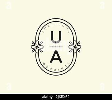 UA Initialen Brief Hochzeit Monogramm Logos Vorlage, handgezeichnete moderne minimalistische und florale Vorlagen für Einladungskarten, Save the Date, elegant Stock Vektor