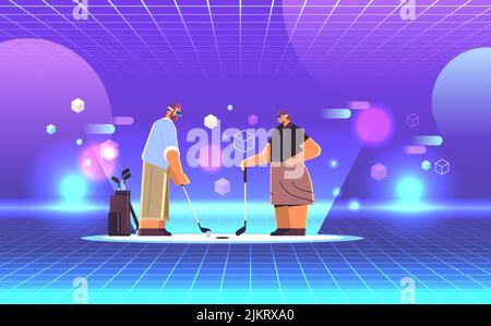 Frau Mann Paar trägt digitale Brille spielen Golf vr Vision Headset Innovationskonzept Stock Vektor