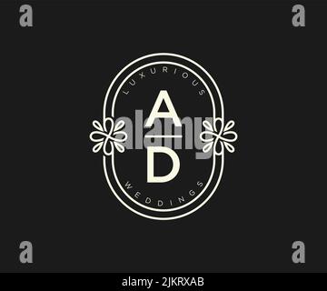 AD Initials Letter Hochzeit Monogramm Logos Vorlage, handgezeichnete moderne minimalistische und florale Vorlagen für Einladungskarten, Save the Date, elegant Stock Vektor
