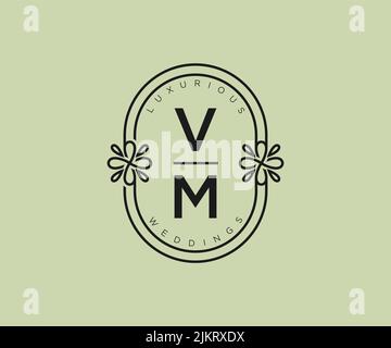 VM Initialen Brief Hochzeit Monogramm Logos Vorlage, handgezeichnete moderne minimalistische und florale Vorlagen für Einladungskarten, Save the Date, elegant Stock Vektor