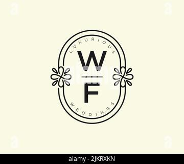 WF Initialen Brief Hochzeitsmonogramm Logos Vorlage, handgezeichnete moderne minimalistische und florale Vorlagen für Einladungskarten, Save the Date, elegant Stock Vektor