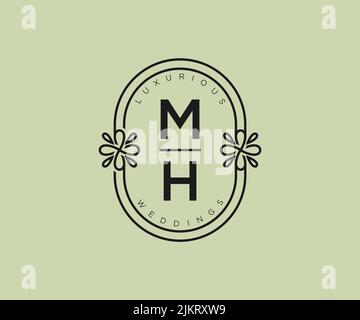 MH Initialen Brief Hochzeit Monogramm Logos Vorlage, handgezeichnete moderne minimalistische und florale Vorlagen für Einladungskarten, Save the Date, elegant Stock Vektor