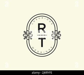 RT Initialen Brief Hochzeit Monogramm Logos Vorlage, handgezeichnete moderne minimalistische und florale Vorlagen für Einladungskarten, Save the Date, elegant Stock Vektor