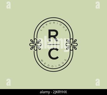RC Initialen Brief Hochzeit Monogramm Logos Vorlage, handgezeichnete moderne minimalistische und florale Vorlagen für Einladungskarten, Save the Date, elegant Stock Vektor