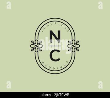 NC Initialen Brief Hochzeit Monogramm Logos Vorlage, handgezeichnete moderne minimalistische und florale Vorlagen für Einladungskarten, Save the Date, elegant Stock Vektor