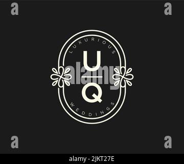 UQ Initialen Brief Hochzeit Monogramm Logos Vorlage, handgezeichnete moderne minimalistische und florale Vorlagen für Einladungskarten, Save the Date, elegant Stock Vektor