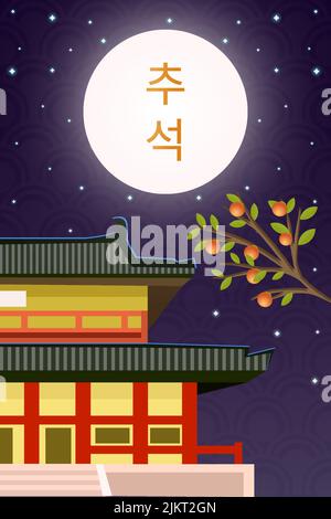 korea chuseok Illustration mit Palast halb Blick in der Nacht Stock Vektor