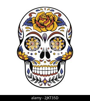 Klassische Tag der Toten Stil mexikanischen Schädel Design Farbe Vektor Illustration isoliert auf weißem Hintergrund Stock Vektor