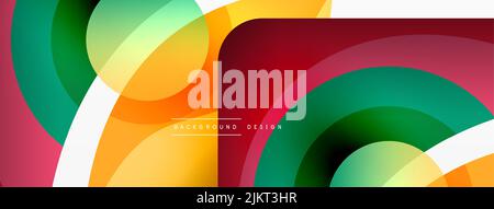Abstrakter Hintergrund mit geometrischen Farbformen. Schöne minimalistische Kulisse mit runden Formen Kreise und Linien. Geometrisches Design. Vektorgrafiken Stock Vektor