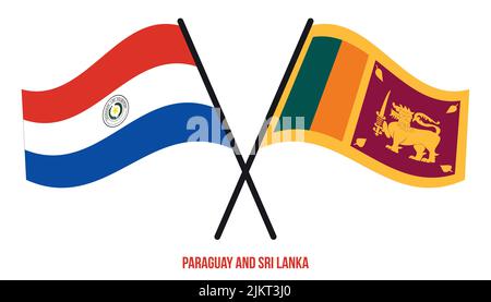 Paraguay und Sri Lanka Flaggen gekreuzt und winkend Flat Style. Offizieller Anteil. Korrigieren Sie Die Farben. Stock Vektor