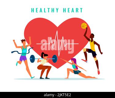 Aktiver Lebensstil. Gesundheit Immunität, Schutz vor Krankheiten, Menschen, die verschiedene Sportarten, Männer und Frauen Gruppe, Laufen Fitness und Basketball Stock Vektor