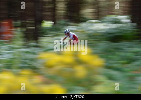 Die Engländerin Evie Richards beim Women's Cross-Country-Finale in Cannock Chase am sechsten Tag der Commonwealth Games 2022. Bilddatum: Mittwoch, 3. August 2022. Stockfoto