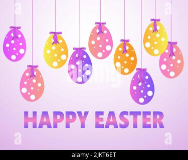 Ostergirlande mit pastellfarbenen, bunt gepunkteten Eiern. Vektorgrafik für Grußkarte, Werbung, Promotion, Poster, Banner im flachen Stil Stock Vektor