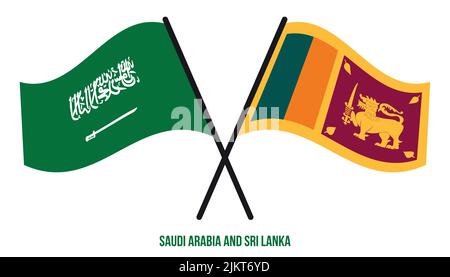 Saudi-Arabien und Sri Lanka Flaggen gekreuzt und winken Flat Style. Offizieller Anteil. Korrigieren Sie Die Farben. Stock Vektor