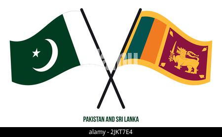 Pakistan und Sri Lanka Flaggen gekreuzt und winken Flat Style. Offizieller Anteil. Korrigieren Sie Die Farben. Stock Vektor