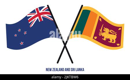 Neuseeland und Sri Lanka Flaggen gekreuzt und winken Flat Style. Offizieller Anteil. Korrigieren Sie Die Farben. Stock Vektor