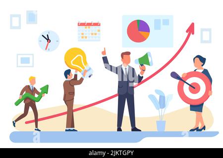Teamarbeit im Büro. Zusammenarbeit der Mitarbeiter. Effektive Workflow-Organisation. Geschäftsleute arbeiten zusammen. Partnerschaft der Arbeitnehmer. Zusammenarbeit von Kollegen Stock Vektor