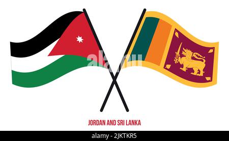 Jordanien und Sri Lanka Flaggen gekreuzt und winkend Flat Style. Offizieller Anteil. Korrigieren Sie Die Farben. Stock Vektor