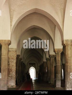 Eine vertikale Aufnahme des Innenraums der Sixty Dome Moschee. Bagerhat, Bangladesch. Stockfoto