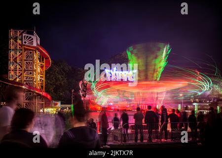 Leichte Spuren von der „Extreme“-Fahrt auf dem Witney Feast. September 2015 Stockfoto