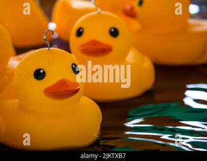 Kunststoff aus einem Childrens "Hook A Duck" Spiel Kirtlington fest Jahrmarkt Enten.  Juni 2017 Stockfoto