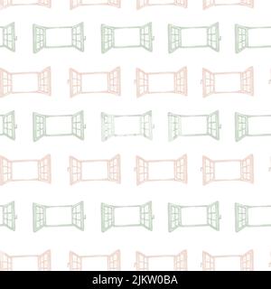 Fenster graviert nahtlose Muster. Handgezeichnetes Glasfenster im Retro-Stil. Skizzenstruktur für Stoff, Tapete, Textil, Druck, Titel, Verpackung pa Stock Vektor