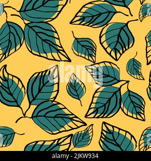 Grüne Blätter im abstrakten Stil auf grünem Hintergrund. Nahtloses Muster. Dekoratives Textil-Nahtmuster. Stock Vektor