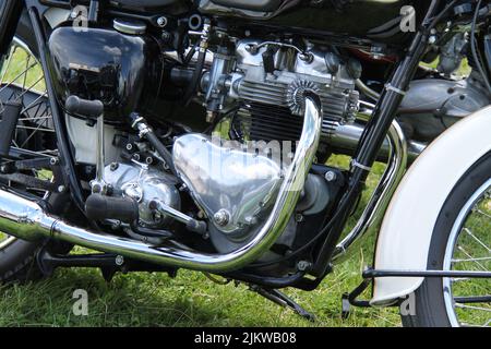 Der Benzinmotor eines leistungsstarken Motorrads. Stockfoto