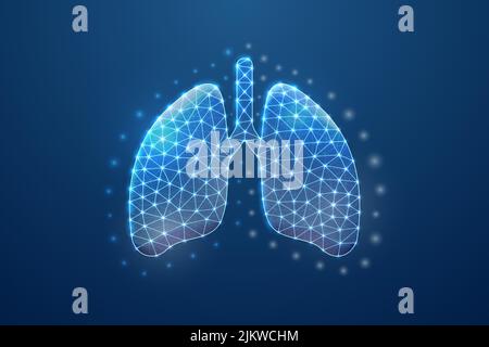Lungen-3D-Symbol in blauem Low-Poly-Stil. Respirationssystem, Design-Konzept für menschliche Transplantation. Polygonales Drahtmodell für die Organanatomie. Stock Vektor