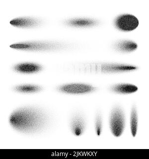 Gestrichelte Schatten, gepunktete Designelemente. Verblassender Verlauf. Stippeln, Dotwork-Zeichnen, Schattierung mit Punkten. Pixelzerfall, Halbtoneffekt Stock Vektor