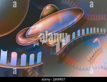 Interferierende RNA, Schritt 6: Der RISC-Komplex löst sich vom Ziel-RNA-Molekül, das er gerade gespalten hat. Stockfoto