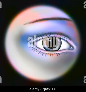 Mydriasis: Normales Auge mit einer erweiterten Pupille. Stockfoto