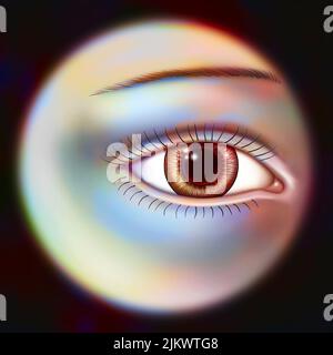 Mydriasis: Normales Auge mit einer erweiterten Pupille. Stockfoto
