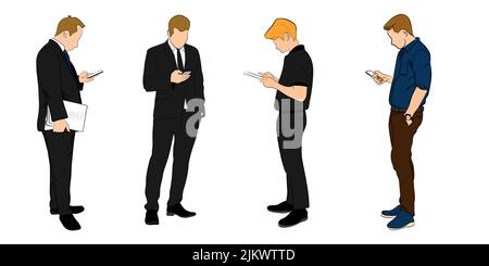 Grafik Silhouette Business Mann halten Smartphone für die Verbindung durch Technologie Vektor Illustration Stock Vektor