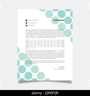 Kreatives und modernes Corporate Letterhead Template Design - grünliche Gradient Letterhead Template - Octagon Hintergrund Letterhead Template Design Stock Vektor