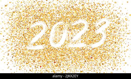 Pinsel Zahlen 2023 für das neue Jahr. Weiße Zahlen auf einer goldenen Basis. Vorlage für Postkarten, Drucke, Einladungen, Etiketten. Vektor Stock Vektor