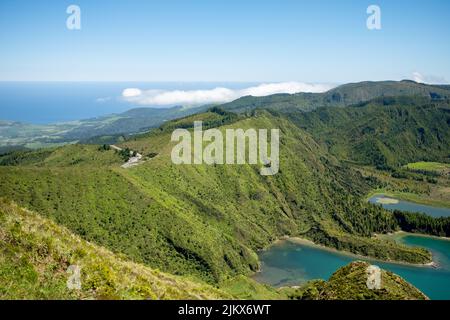 Azoren, herrliche Aussicht auf Lagoa do Fogo, Sao Miguel Insel auf den Azoren, Portugal. Stockfoto