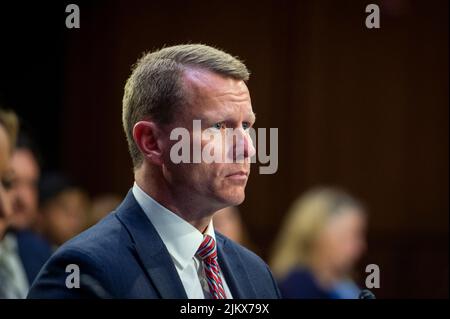 Washington, Vereinigte Staaten Von Amerika. 03. August 2022. D. Michael Hurst, Jr., ehemaliger Staatsanwalt der Vereinigten Staaten, Southern District of Mississippi, erscheint am Mittwoch, den 3. August 2022, im Hart Senate Office Building in Washington, DC, vor einem Senatsausschuss für die Gerichtsverhandlung, um den Schutz der Frontmitarbeiter unserer Demokratie zu untersuchen. Quelle: Rod Lampey/CNP/Sipa USA Quelle: SIPA USA/Alamy Live News Stockfoto