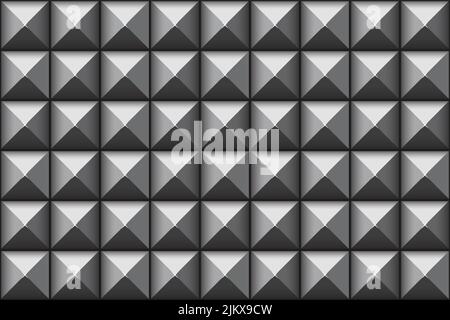 Metall Spikes quadratischen Nieten. Nahtlose Muster Vektor 3D Illustration. Hintergrund Textur Stock Bild. Spike Fliesen glänzend Mosaik Dekoration Stock Vektor