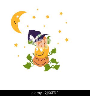 Set von halloween Kürbis Figuren, lustige Gesichter mit Lächeln. Symbol für einen glücklichen Urlaub. Carving Gemüse für die Dekoration. Design für Herbst oktober Teil Stock Vektor