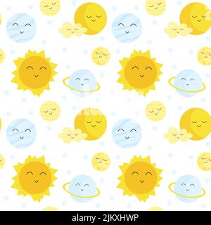 Sky Kollektion mit niedlichen Kawaii-Planeten, Mond und Kometen. Vektorzeichnung. Sky Kollektion. Stock Vektor